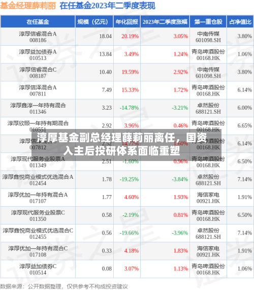淳厚基金副总经理薛莉丽离任，国资入主后投研体系面临重塑-第2张图片