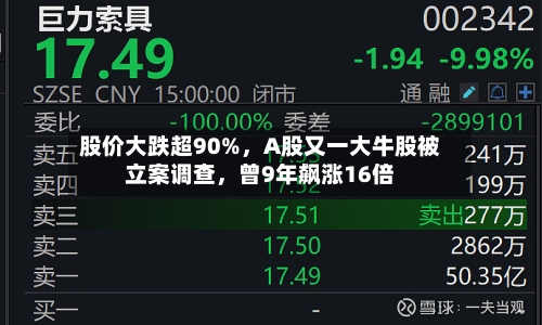 股价大跌超90%，A股又一大牛股被立案调查	，曾9年飙涨16倍-第2张图片