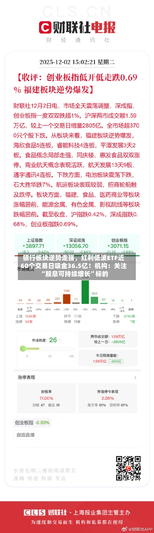 银行板块逆势走强	，红利低波ETF近60个交易日吸金36.5亿！机构：关注“股息可持续增长”标的-第2张图片